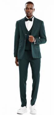  Mens Two Button Peak Lapel Slim Fit Suit Hunter Green