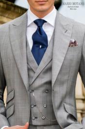  Light Grey Suit With Double Breasted Vest Grooms and Groomsmen Suit