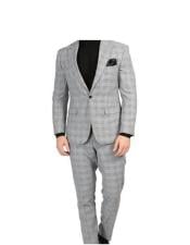  Mens Skinny Fit Grey Glen Plaid 2 Piece Suit