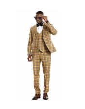  Mens Two Button Mustard Plaid Skinny Fit Suit