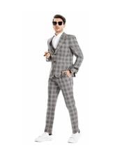  Mens Two Button Coffee Plaid Skinny Fit Suit