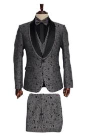  Grey Paisley Suit - Fashion Prom Suit - Wedding Gray Tuxedo
