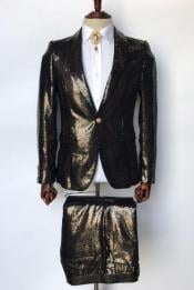 Style#-B6362 Black and Gold Sequin Tuxedo - Fashion Prom Suit - Wedding