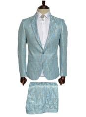  Style#-B6362 Sky Blue Paisley Suit - Fashion Prom Tuxedo - Wedding Tuxedo
