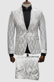  White Paisley Suit  - Fashion Prom Suit - Wedding Tuxedo