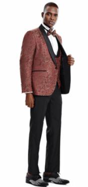  Mens One Button Paisley Skinny Fit Prom Suit Rust