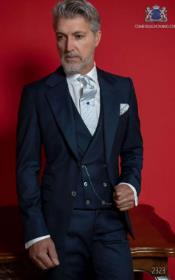  Mens Suits with Double Breasted Vest - Single Button Peak Lapel "Blue" Suits