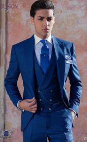  Mens Suits with Double Breasted Vest - Single Button Peak Lapel "Royal Blue" Suits