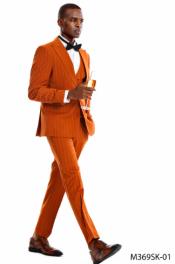  Orange Pinstripe Suit - Mens Suits With Double Breasted Vest