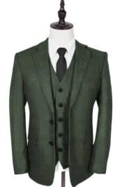  Olive Peaky Green 3 Piece Tweed Mens Suit