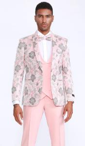  Mens Pink Tuxedo With Floral Pattern Four Piece Set