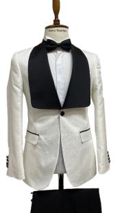  Ivory and Black Tuxedo Dinner Jacket Wide Velvet Groom Tuxedo Jacket -