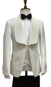  Mens Vested Designer Wide Velvet Wedding Tuxedo in Ivory