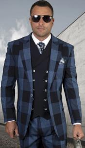  Big and Tall Plaid Suits - Vested Suit For Big Man Navy