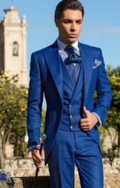  Mens Suits With Double Breasted Vest - Single Button Peak Lapel Royal