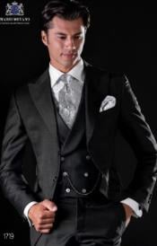  Mens Suits With Double Breasted Vest - Single Button Peak Lapel Gray