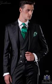  Mens Suits With Double Breasted Vest - Single Button Peak Lapel Gray