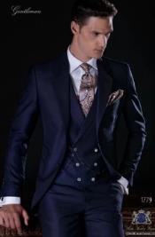  Mens Suits With Double Breasted Vest - Single Button Peak Lapel Navy