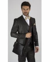  Mens Slim Fit Vested Suit - Slim Fit 3 Pieces Brown Suit
