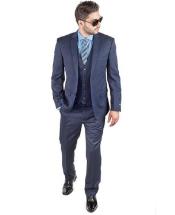  Mens Slim Fit Vested Suit - Slim Fit 3 Pieces Navy Blue