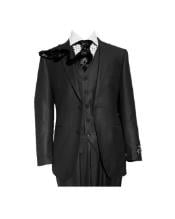  Mens Slim Fit Vested Suit - Slim Fit 3 Pieces Black Suit
