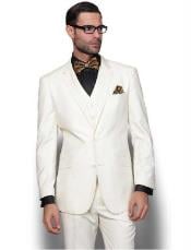  Mens Slim Fit Vested Suit - Slim Fit 3 Pieces Cream Suit