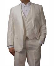  Mens Slim Fit Vested Suit - Slim Fit 3 Pieces Off White
