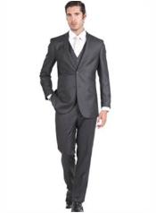  Mens Slim Fit Vested Suit - Slim Fit 3 Pieces Charcoal Suit