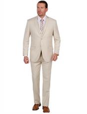  Mens Slim Fit Vested Suit - Slim Fit 3 Pieces Tan Suit