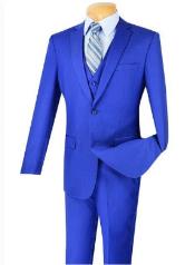  Mens Slim Fit Vested Suit - Slim Fit 3 Pieces Indigo Blue