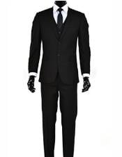  Mens Slim Fit Vested Suit - Slim Fit 3 Pieces Black Suit