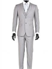  Mens Slim Fit Vested Suit - Slim Fit 3 Pieces Light Gray
