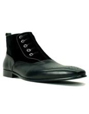  Carrucci Black Leather and Suede Leather Button Up Zipper Boot