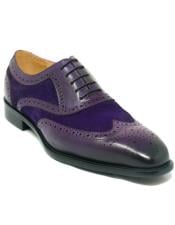  Carrucci Purple Mixed Media Leather and Suede Oxford