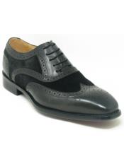  Carrucci Black Mixed Media Leather and Suede Oxford