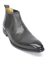  Carrucci Gray Leather Hand Burnished Mens Chelsea Boot
