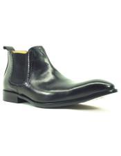  Carrucci Black Leather Hand Burnished Mens Chelsea Boot