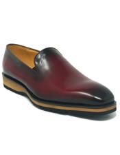  Carrucci Burgundy Whole Cut Leather Mens Loafers