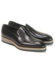  Carrucci Black Whole Cut Leather Mens Loafer