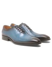 Blue Calfskin Leather Toned