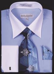  Mens Two Tone French Cuff Blue Shirts