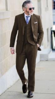  Mens Brown Linen Suit