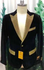  "Black ~ Gold" Mens Big and Tall Velvet Blazer - Velvet Sport Coat