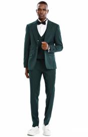  Hunter Green Pinstripe Vested Suit With Double Breasted Vest - Olive Green