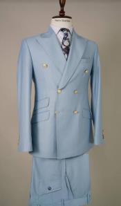  Double Breasted Blazer with Gold Buttons - Sky Blue Sport Coat
