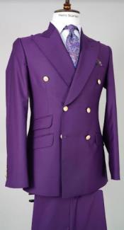 Double Breasted Blazer with Gold Buttons - Purple Sport Coat