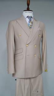  Double Breasted Blazer with Gold Buttons - Beige Sport Coat