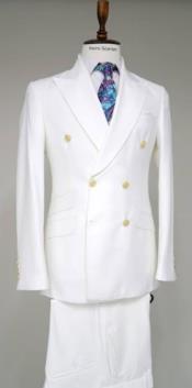  100% Wool Double Breasted Blazer with Gold Buttons - White Sport Coat