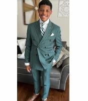  Mens "Hunter Green - Olive Green" Double Breasted Pinstripe Suit - Flat