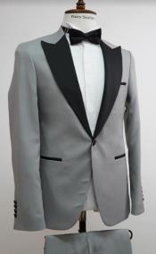  Mens One Button Peak Label Suit Gray and Black